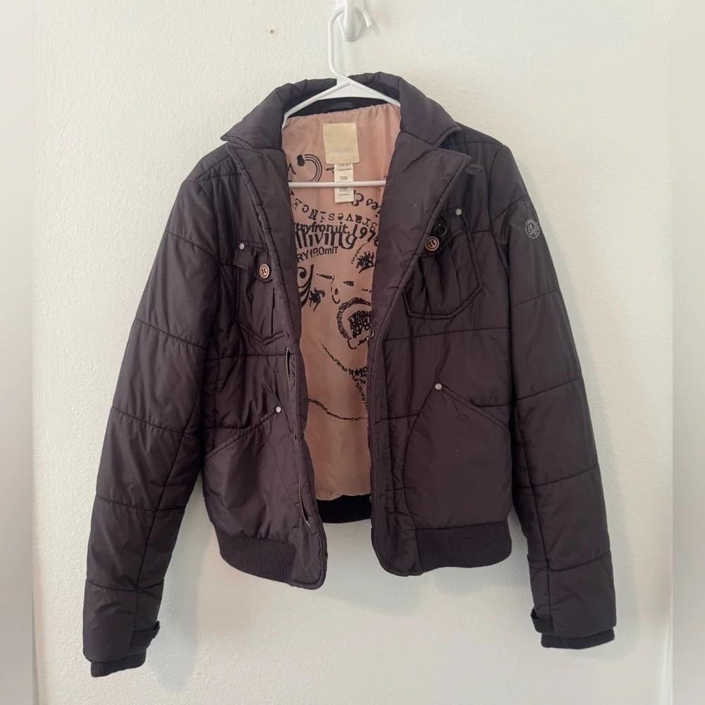 VINTAGE Y2K DIESEL CROPPED BOMBER JACKET BROWN NYLON SIZE XL - Picture 3 of 15